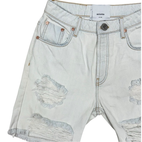 One Teaspoon Longline Trucker Denim Shorts, Size 26, NWT, White Ripped Shorts - Picture 7 of 13